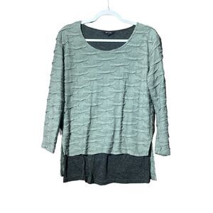 Yak N Yeti Gray & Black Crepe Textured Long Sleeve Lagenook Top Women's Size L
